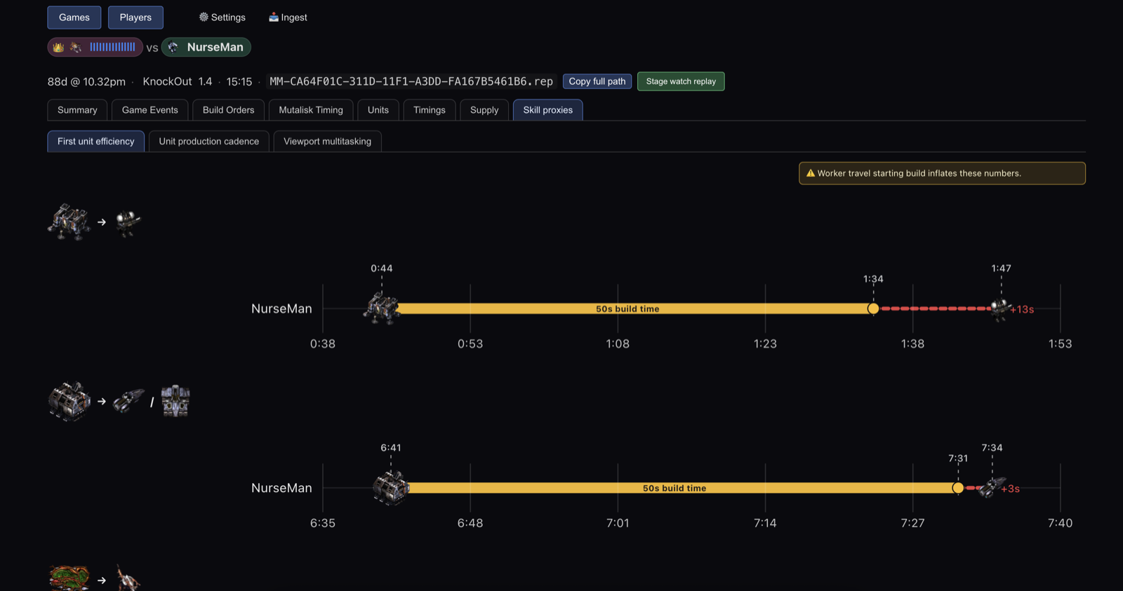 screpdb skill proxies: viewport multitasking, production cadence, first-unit efficiency